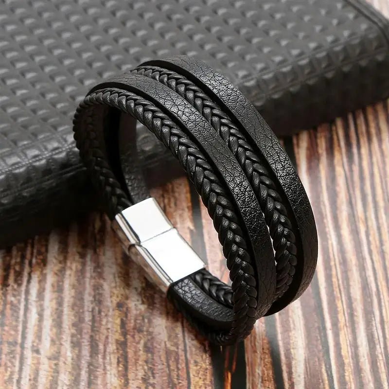 Bracelet Homme Cuir Luxe Classique Combinaison De Plusieurs Couches - Bijoux De Lune
