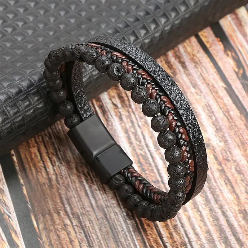 Bracelet Homme Cuir Luxe Classique Combinaison De Plusieurs Couches - Bijoux De Lune