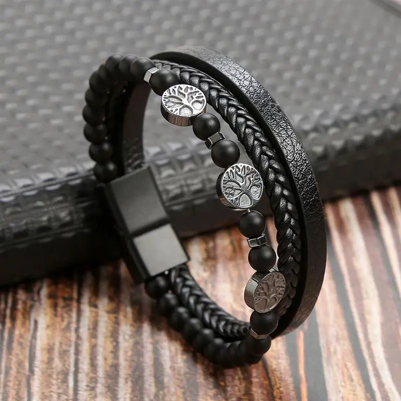 Bracelet Homme Cuir Luxe Classique Combinaison De Plusieurs Couches - Bijoux De Lune