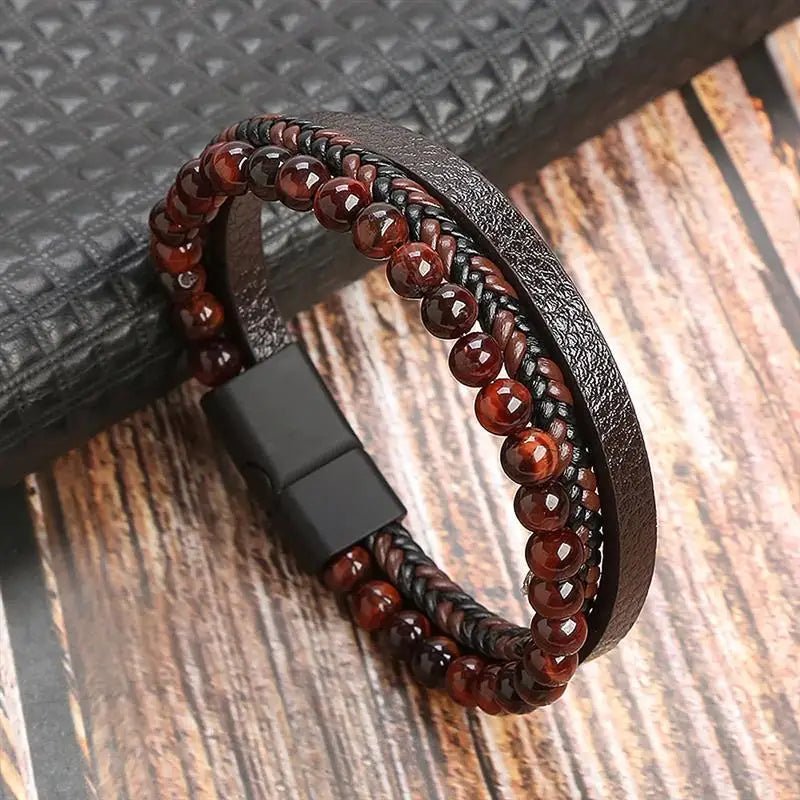 Bracelet Homme Cuir Luxe Classique Combinaison De Plusieurs Couches - Bijoux De Lune