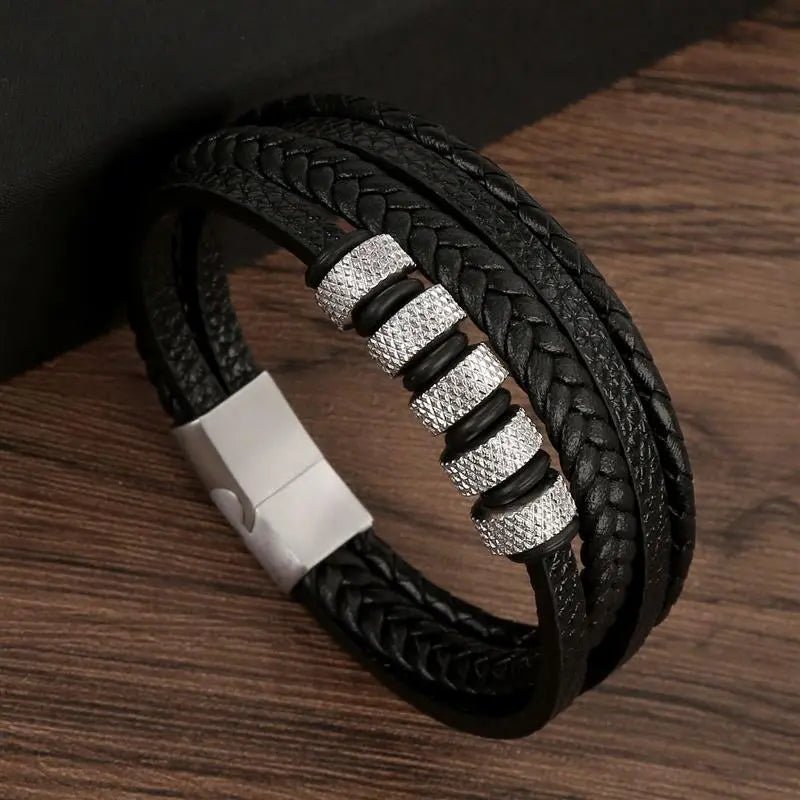 Bracelet Homme Cuir Luxe Classique Combinaison De Plusieurs Couches - Bijoux De Lune