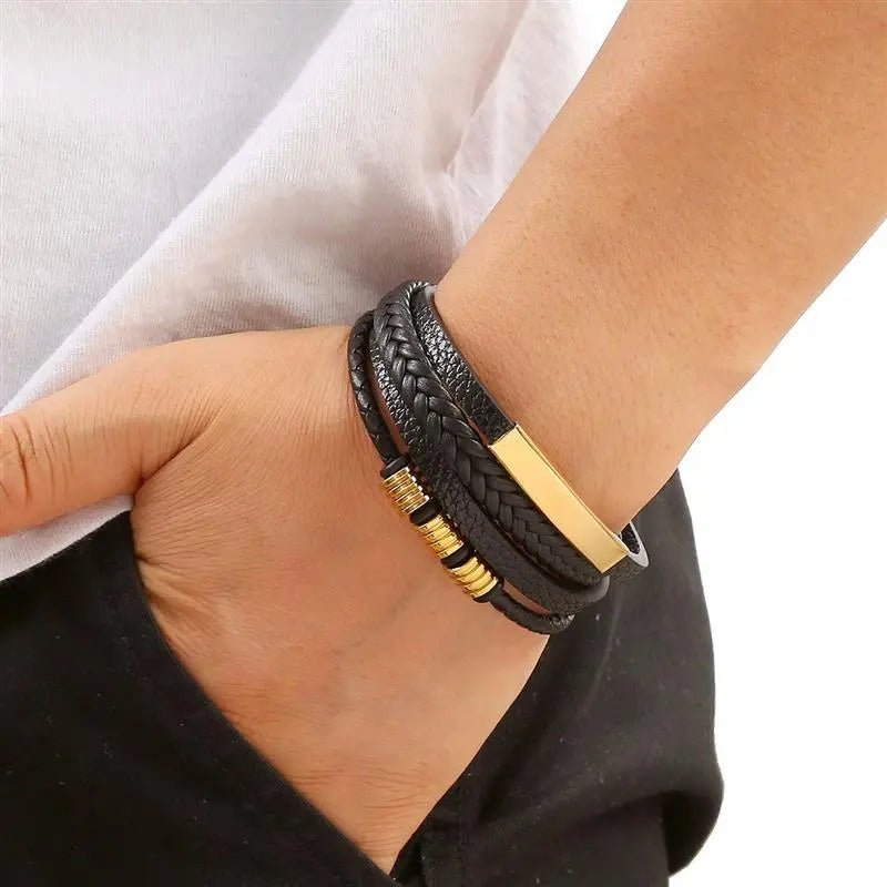Bracelet Homme Cuir Luxe Classique Combinaison De Plusieurs Couches - Bijoux De Lune