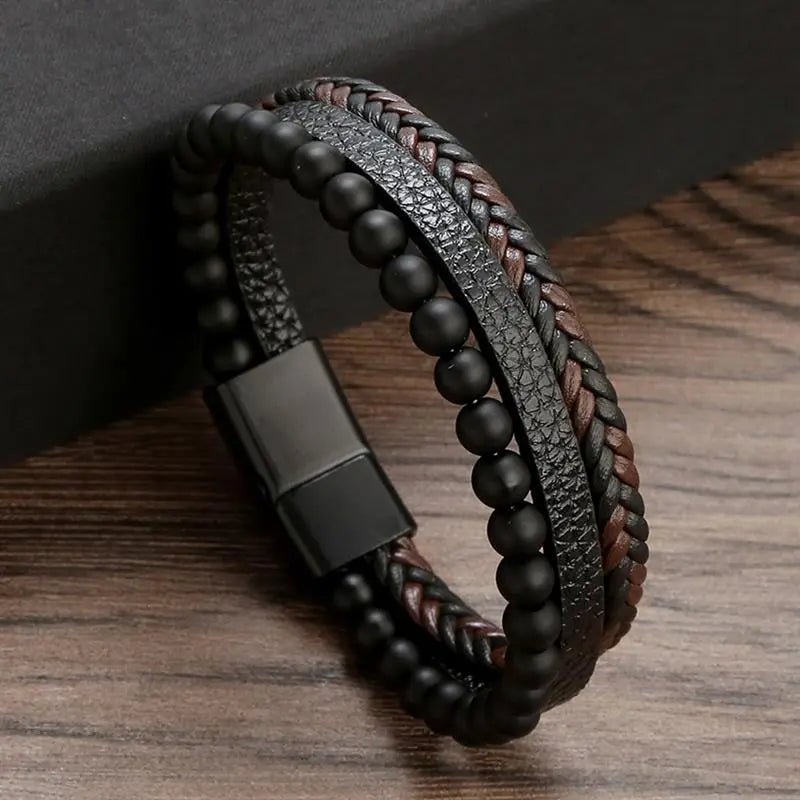 Bracelet Homme Cuir Luxe Classique Combinaison De Plusieurs Couches - Bijoux De Lune