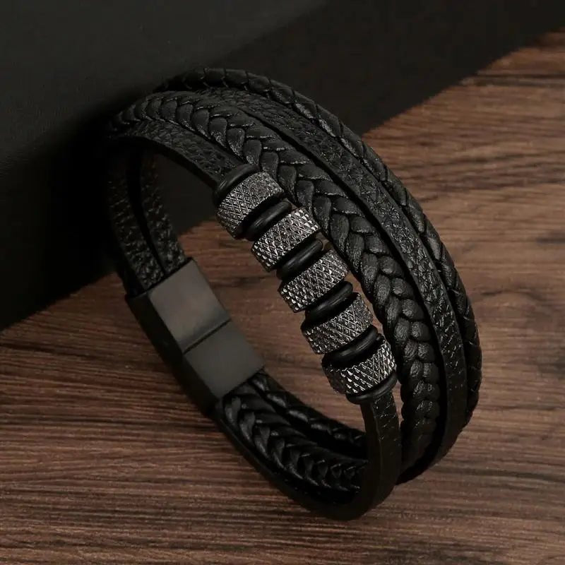 Bracelet Homme Cuir Luxe Classique Combinaison De Plusieurs Couches - Bijoux De Lune