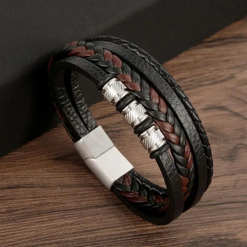 Bracelet Homme Cuir Luxe Classique Combinaison De Plusieurs Couches - Bijoux De Lune