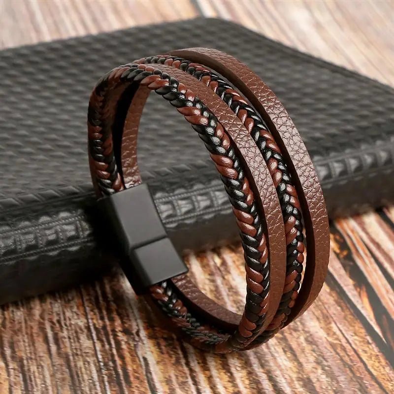 Bracelet Homme Cuir Luxe Classique Combinaison De Plusieurs Couches - Bijoux De Lune