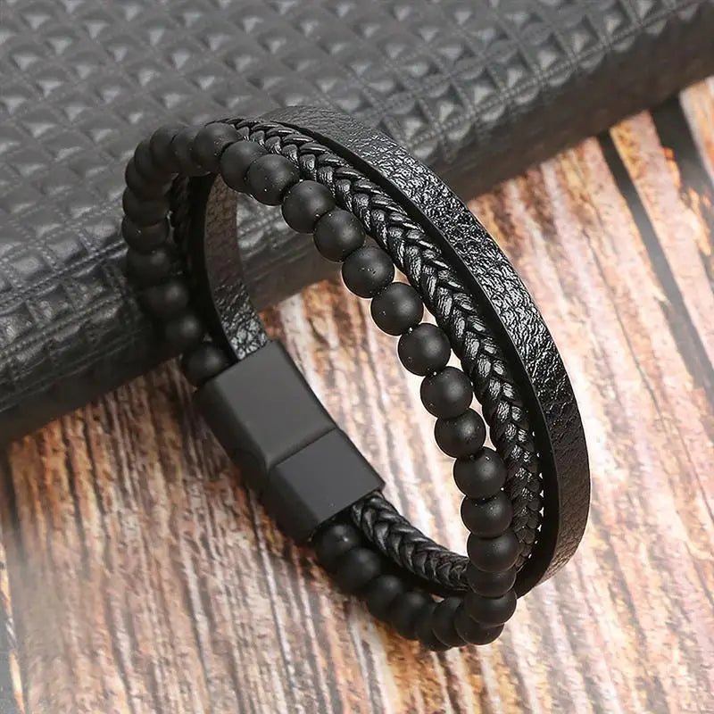 Bracelet Homme Cuir Luxe Classique Combinaison De Plusieurs Couches - Bijoux De Lune
