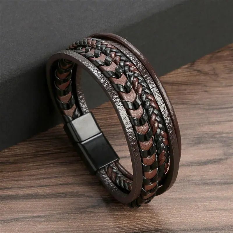 Bracelet Homme Cuir Luxe Classique Combinaison De Plusieurs Couches - Bijoux De Lune