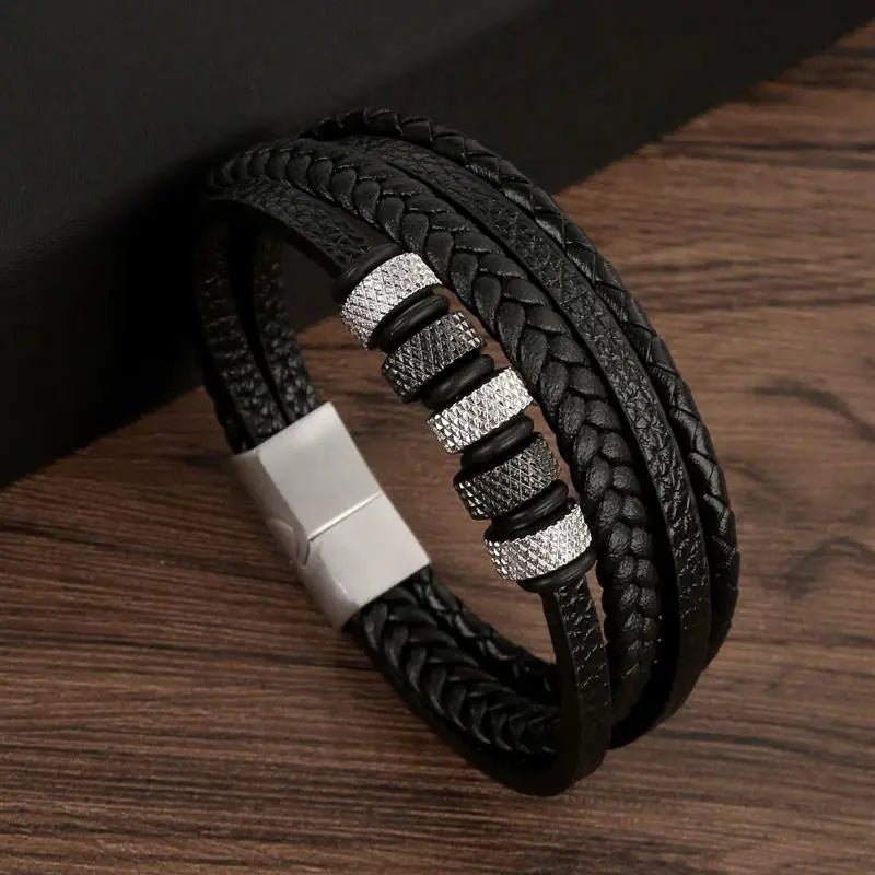 Bracelet Homme Cuir Luxe Classique Combinaison De Plusieurs Couches - Bijoux De Lune