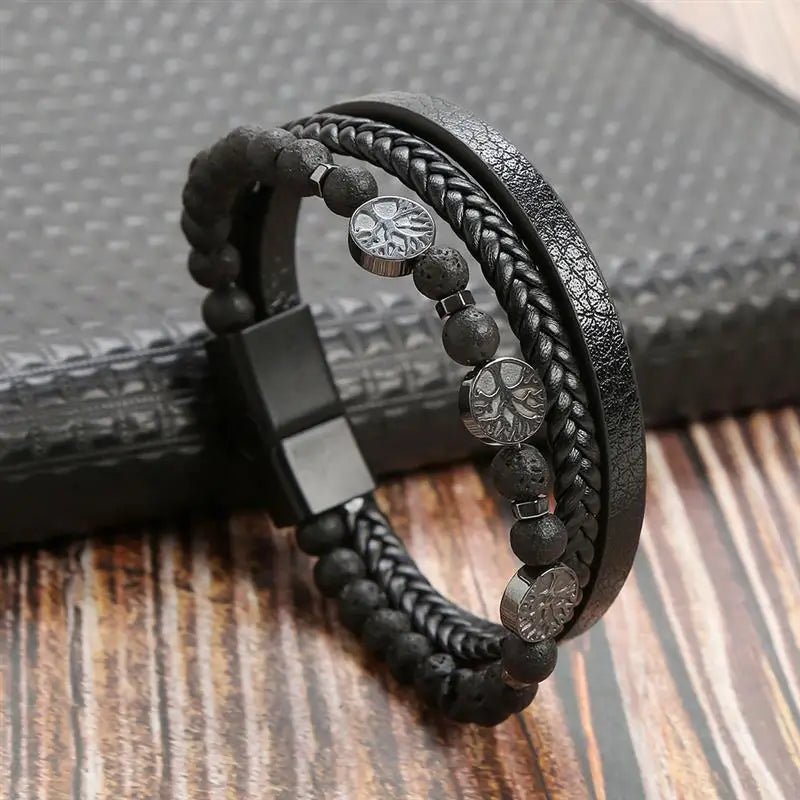 Bracelet Homme Cuir Luxe Classique Combinaison De Plusieurs Couches - Bijoux De Lune
