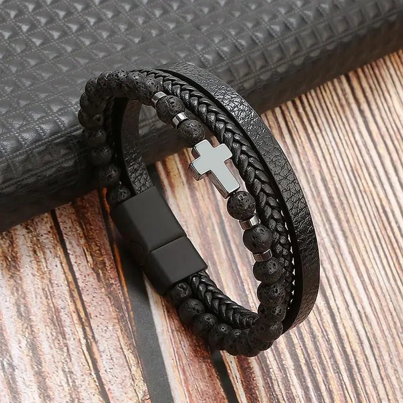 Bracelet Homme Cuir Luxe Classique Combinaison De Plusieurs Couches - Bijoux De Lune