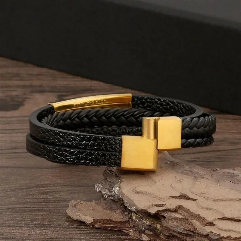 Bracelet Homme Cuir Luxe Classique Combinaison De Plusieurs Couches - Bijoux De Lune
