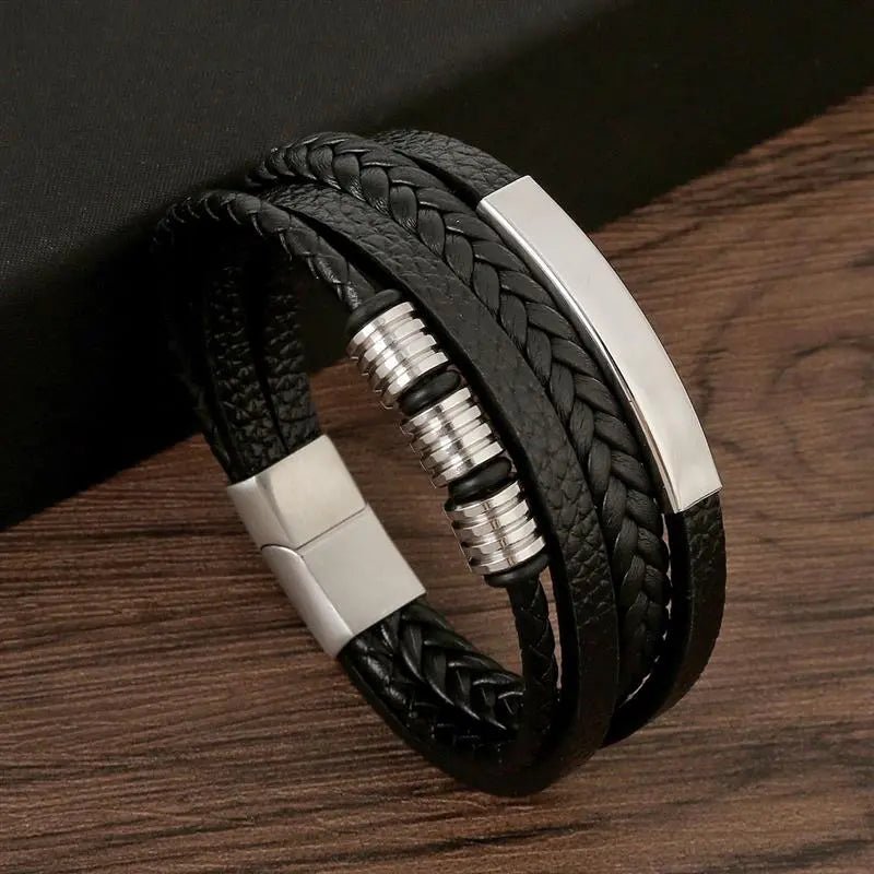 Bracelet Homme Cuir Luxe Classique Combinaison De Plusieurs Couches - Bijoux De Lune