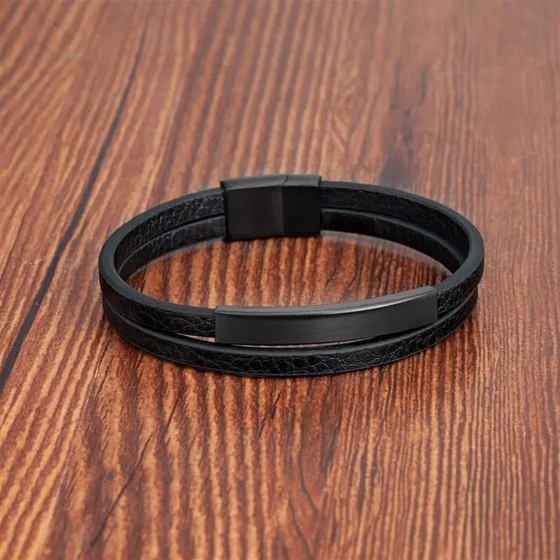 Bracelet Homme Cuir Luxe Double Couches - Bijoux De Lune