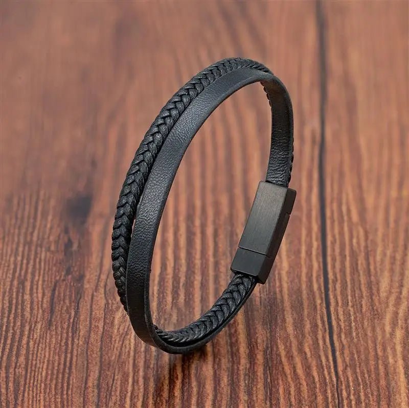 Bracelet Homme Cuir Luxe Double Couches - Bijoux De Lune