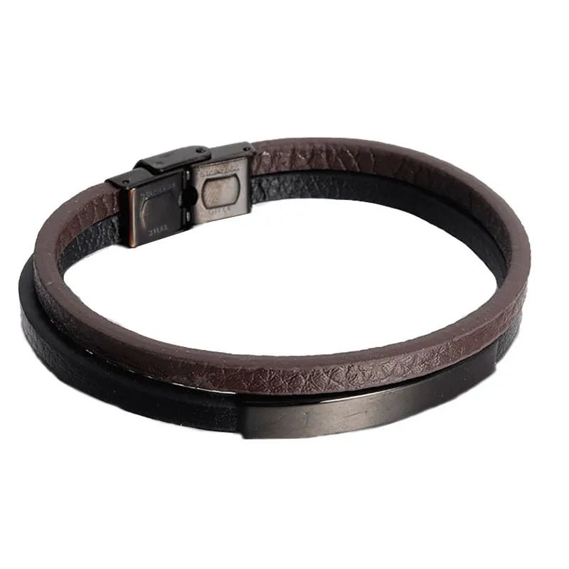 Bracelet Homme Cuir Luxe Double Couches - Bijoux De Lune