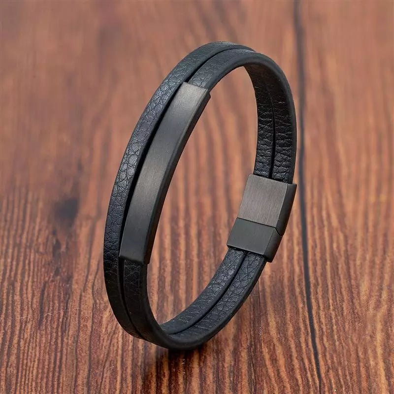 Bracelet Homme Cuir Luxe Double Couches - Bijoux De Lune