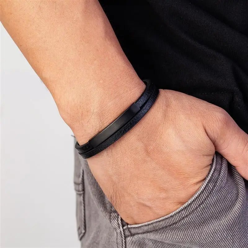 Bracelet Homme Cuir Luxe Double Couches - Bijoux De Lune