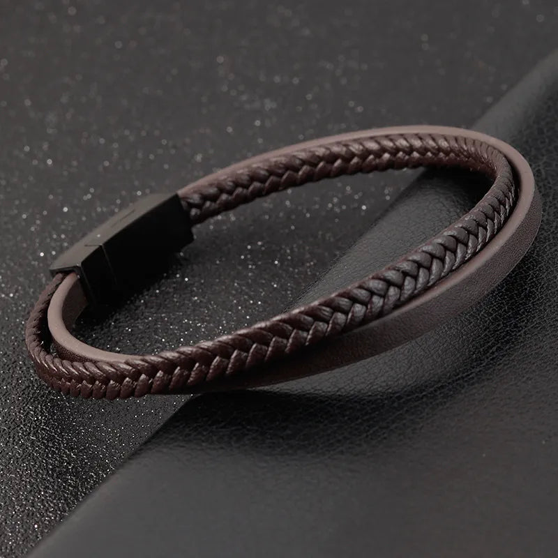 Bracelet Homme Cuir Luxe Double Couches - Bijoux De Lune