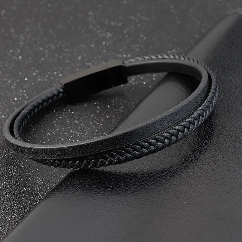 Bracelet Homme Cuir Luxe Double Couches - Bijoux De Lune