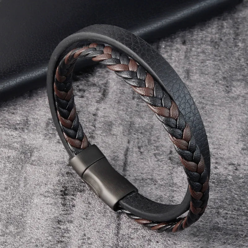 Bracelet Homme Cuir Luxe Double Couches - Bijoux De Lune