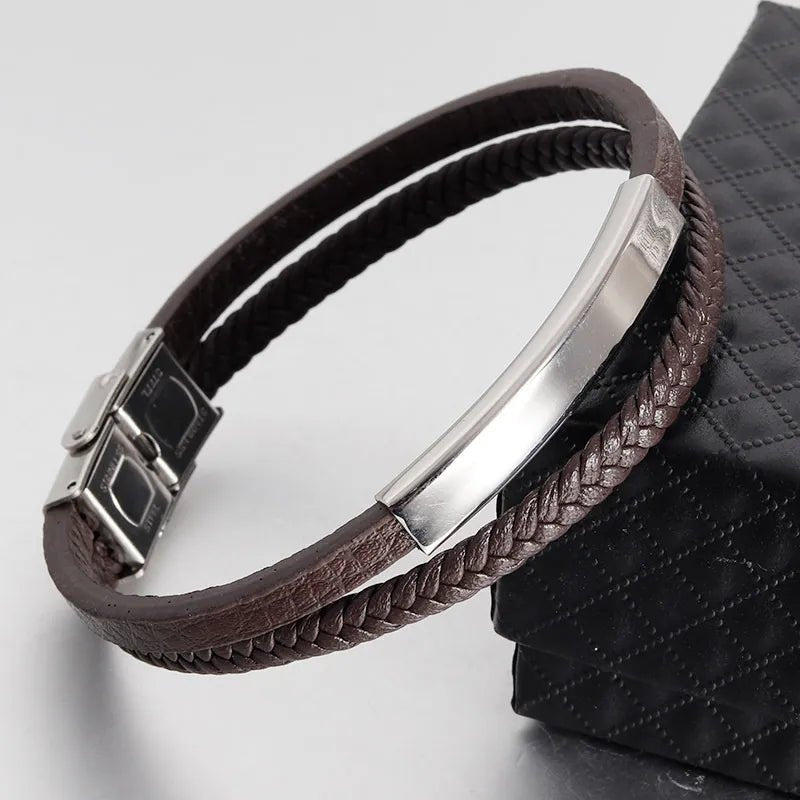 Bracelet Homme Cuir Luxe Double Couches - Bijoux De Lune