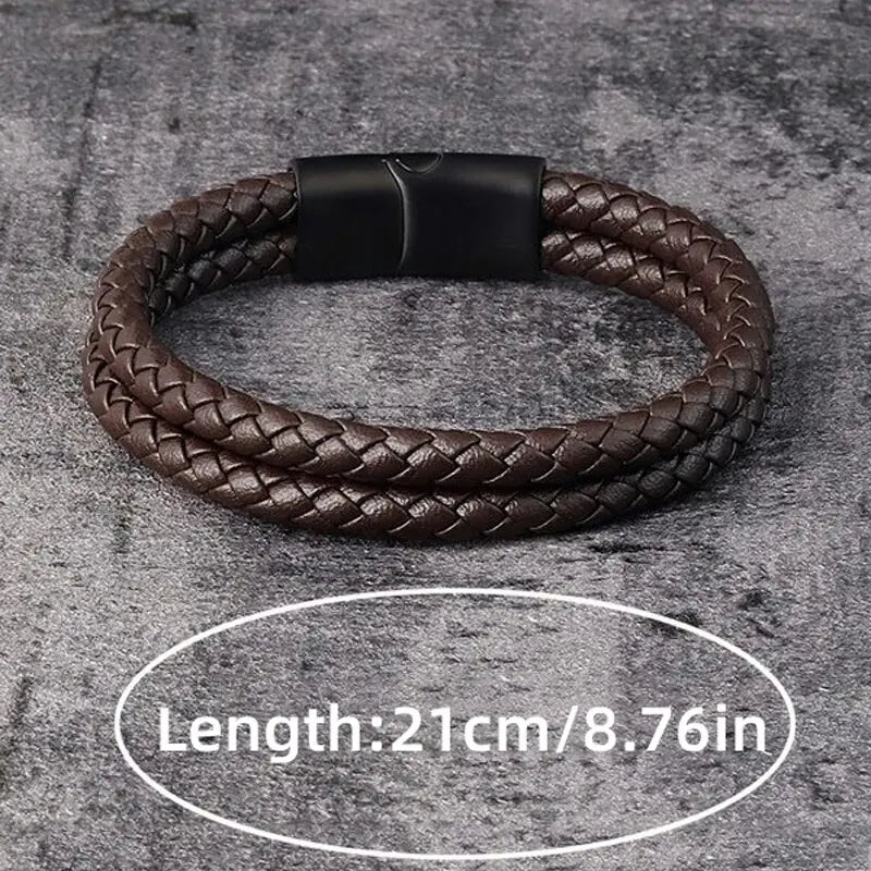 Bracelet Homme Cuir Luxe Double Couches Tressées - Bijoux De Lune