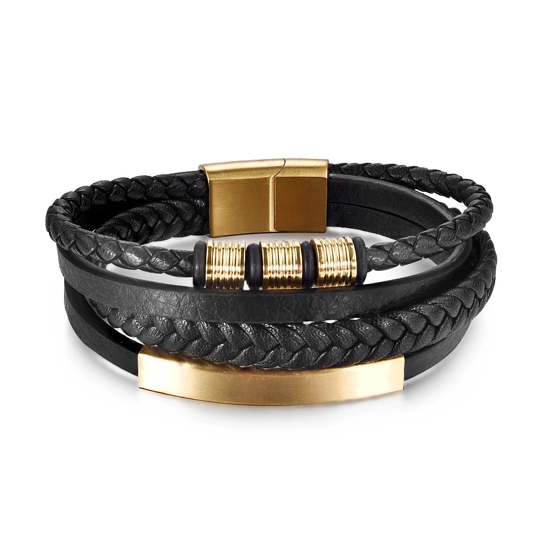 Bracelet Homme Cuir Luxe Multicouche Avec Perles - Bijoux De Lune