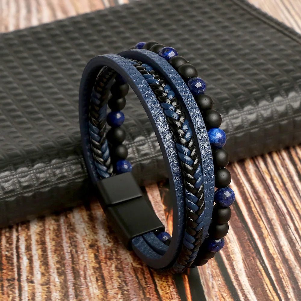 Bracelet Homme Cuir Luxe Multicouches Tissé À La Main - Bijoux De Lune