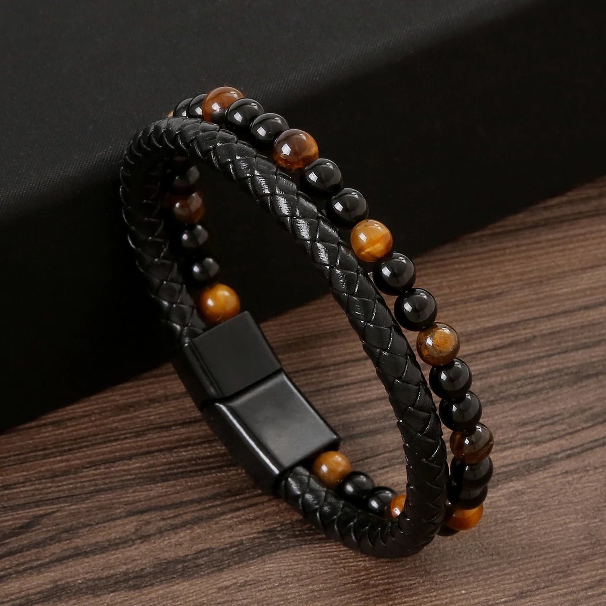 Bracelet Homme Cuir Luxe Multicouches Tissé À La Main - Bijoux De Lune