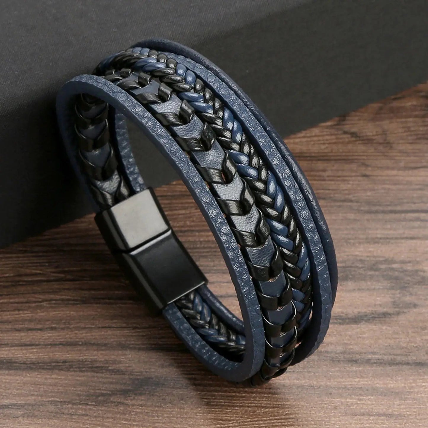 Bracelet Homme Cuir Luxe Multicouches Tissé À La Main - Bijoux De Lune