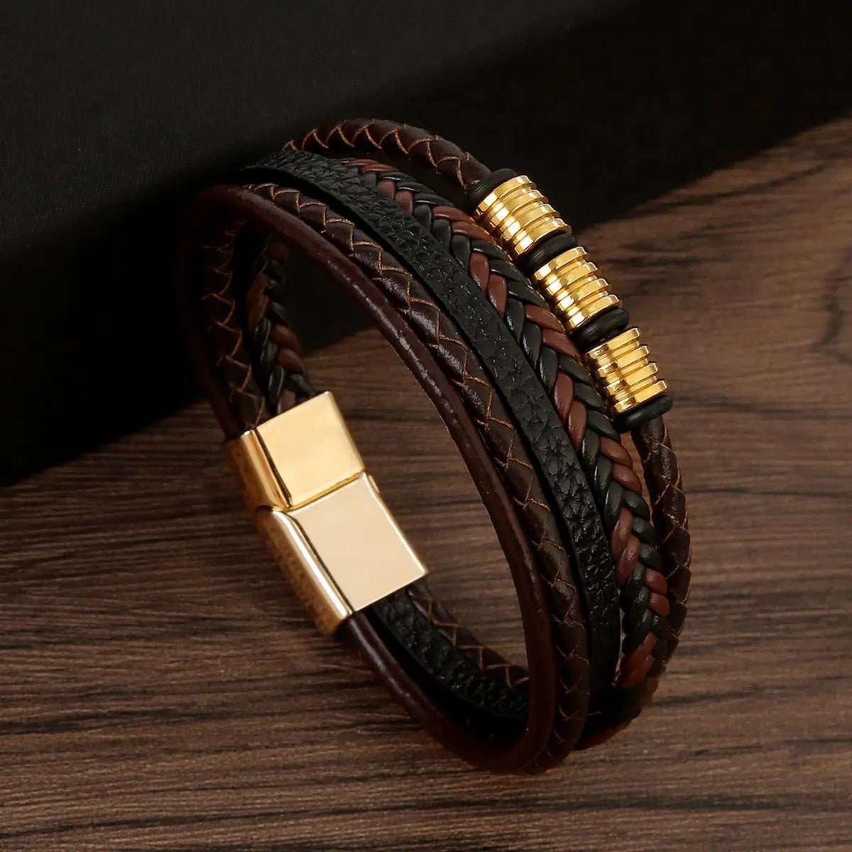 Bracelet Homme Cuir Luxe Multicouches Tissé À La Main - Bijoux De Lune