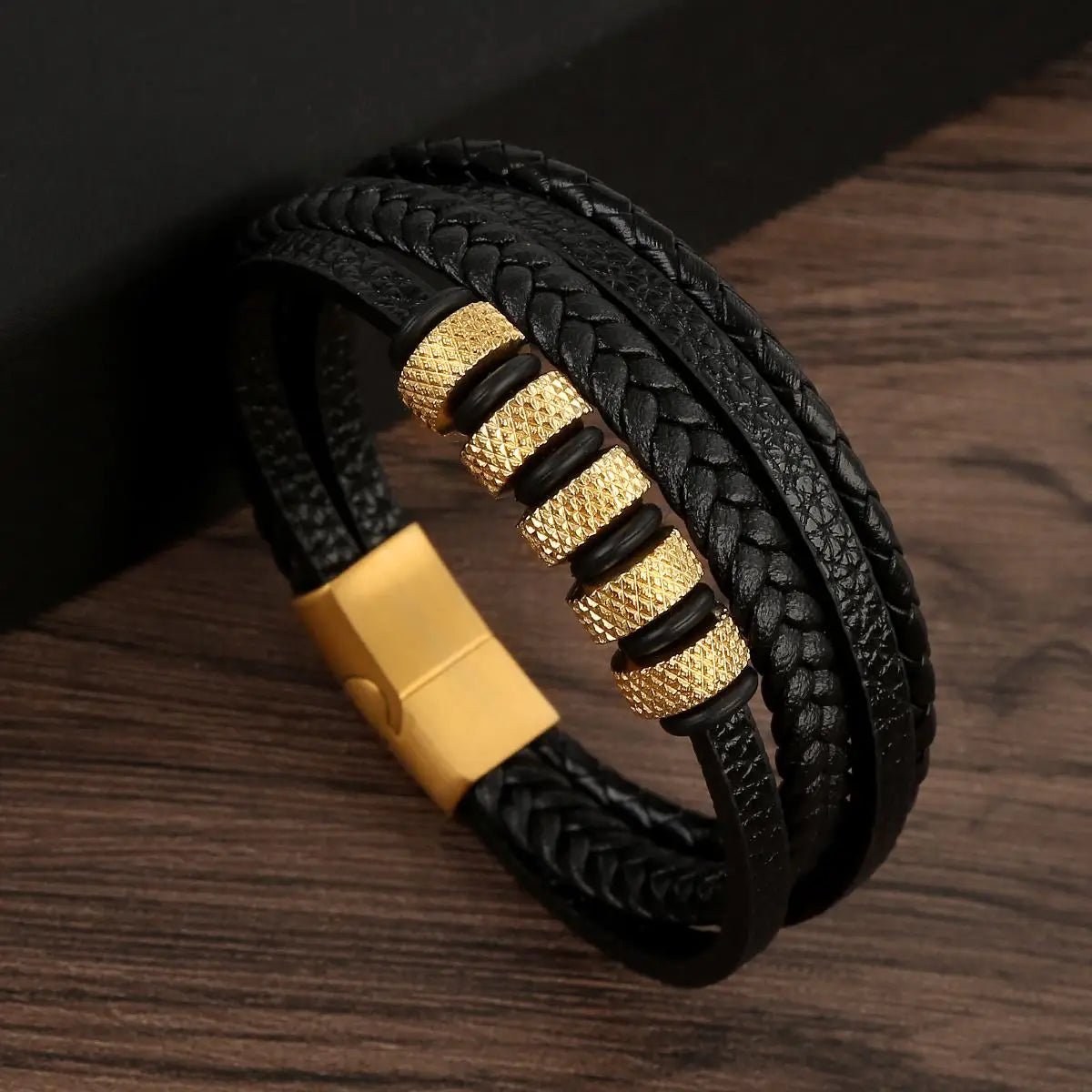 Bracelet Homme Cuir Luxe Multicouches Tissé À La Main - Bijoux De Lune