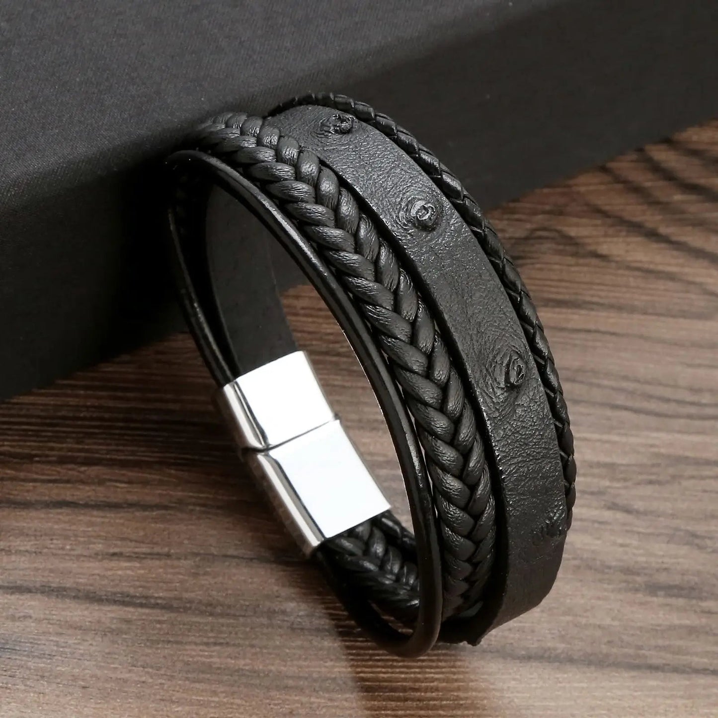 Bracelet Homme Cuir Luxe Multicouches Tissé À La Main - Bijoux De Lune