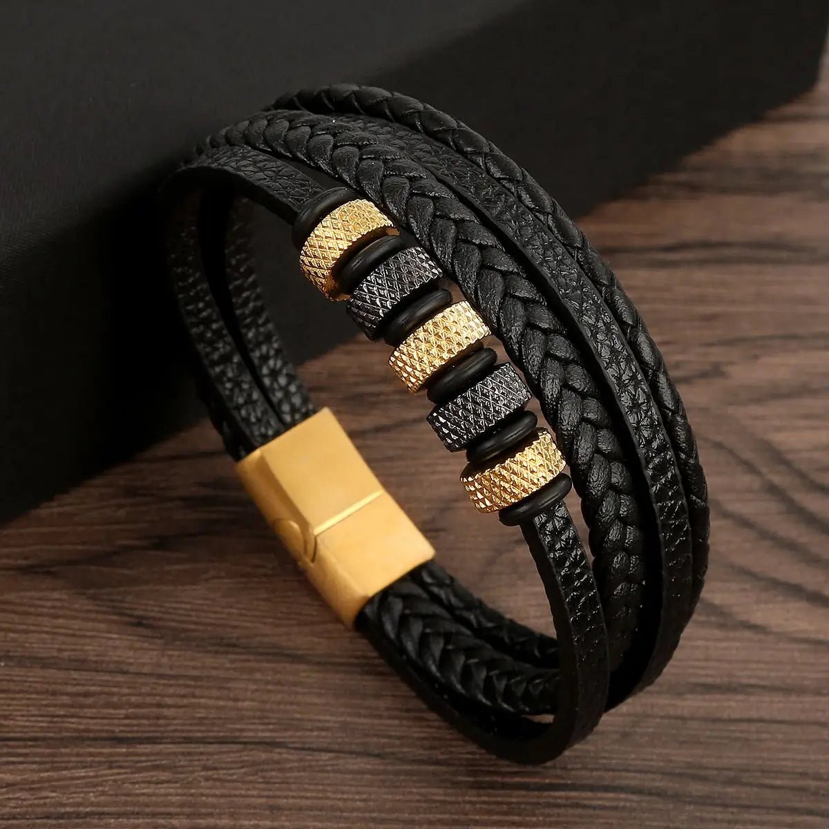 Bracelet Homme Cuir Luxe Multicouches Tissé À La Main - Bijoux De Lune