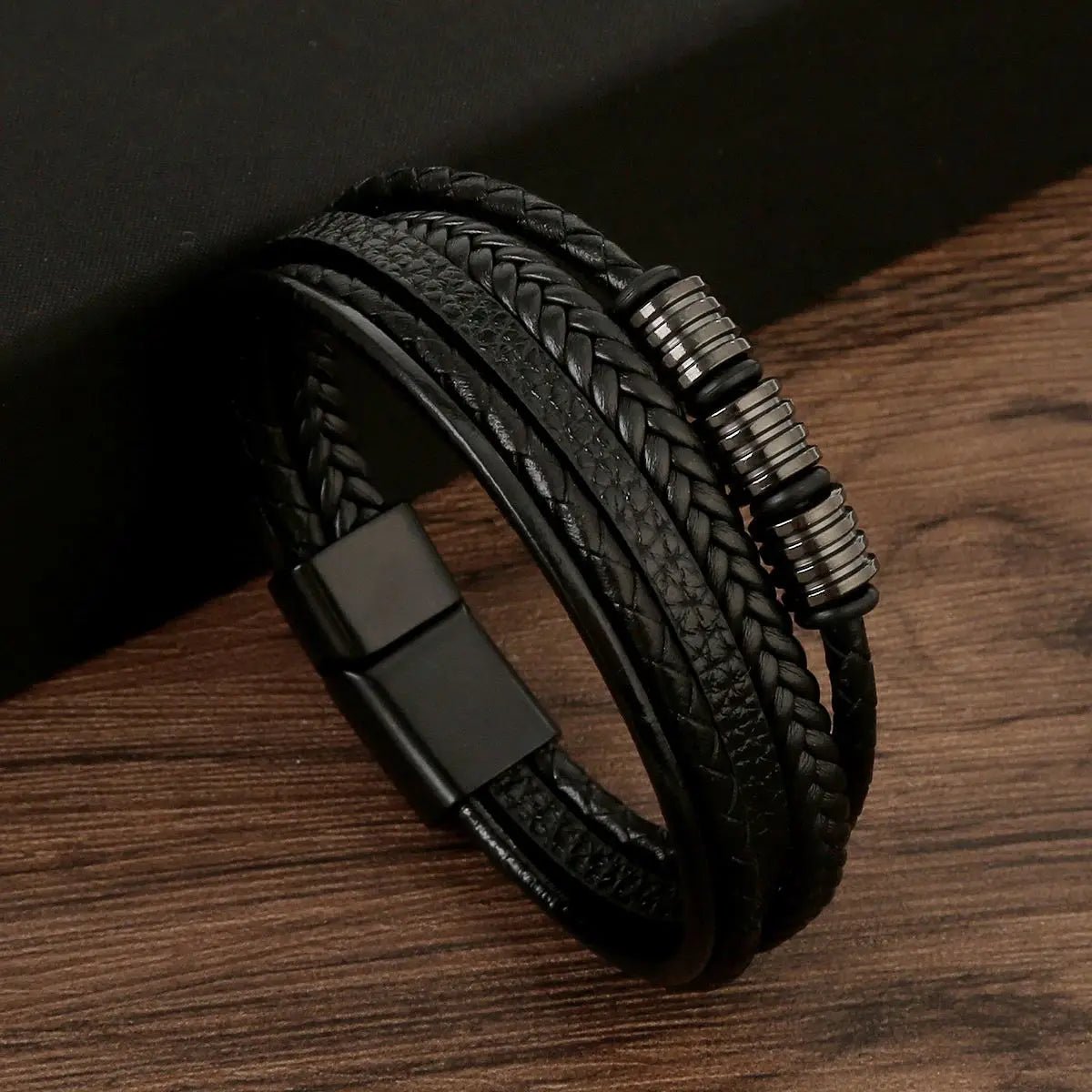 Bracelet Homme Cuir Luxe Multicouches Tissé À La Main - Bijoux De Lune