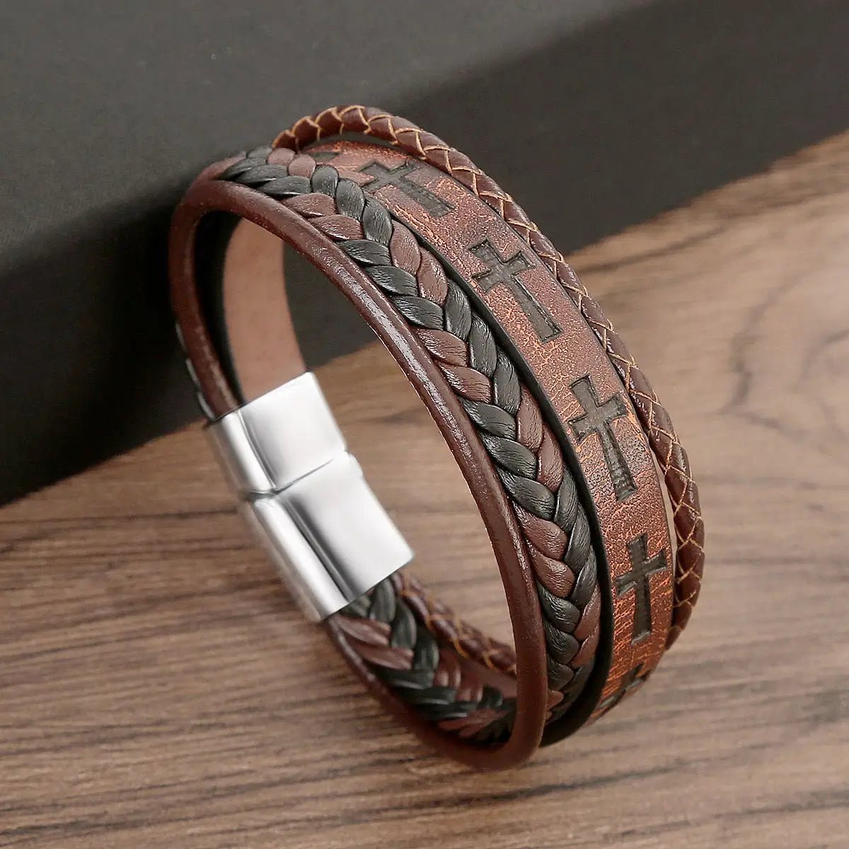 Bracelet Homme Cuir Luxe Multicouches Tissé À La Main - Bijoux De Lune