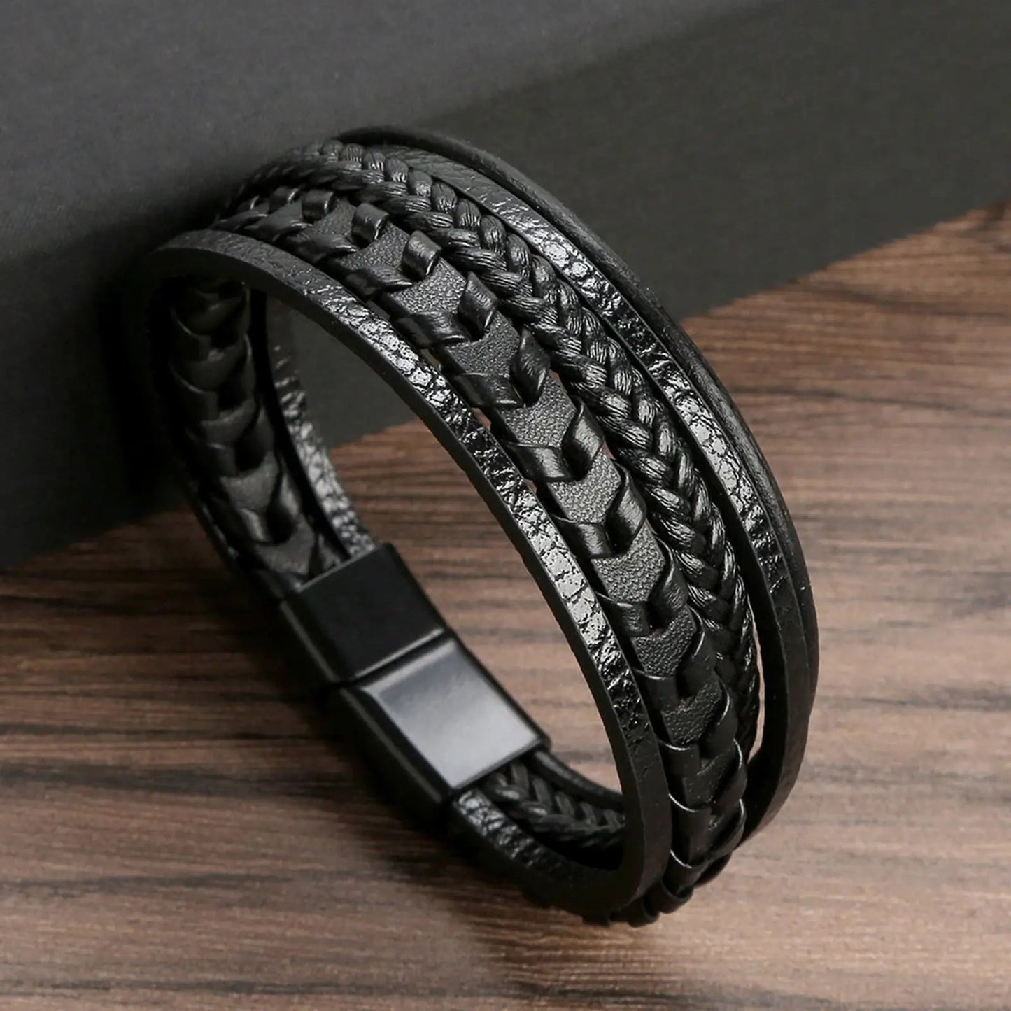 Bracelet Homme Cuir Luxe Multicouches Tissé À La Main - Bijoux De Lune