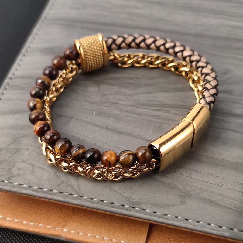 Bracelet Homme Luxe Chaîne Et Maillon En Acier Inoxydable Doré - Bijoux De Lune