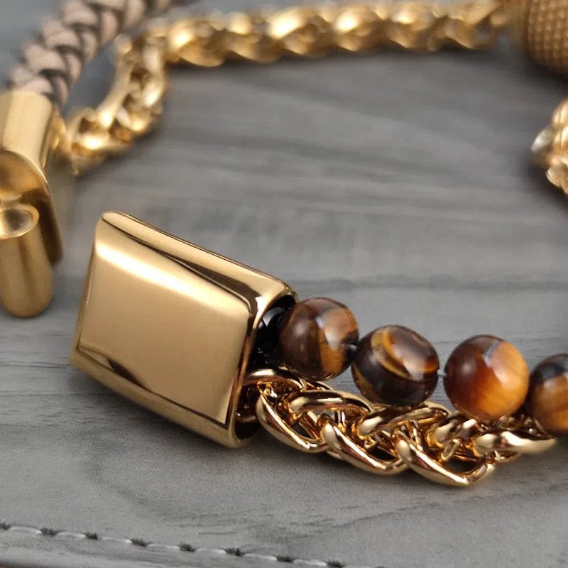 Bracelet Homme Luxe Chaîne Et Maillon En Acier Inoxydable Doré - Bijoux De Lune