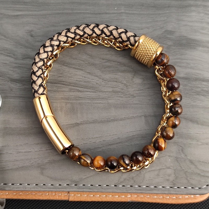 Bracelet Homme Luxe Chaîne Et Maillon En Acier Inoxydable Doré - Bijoux De Lune