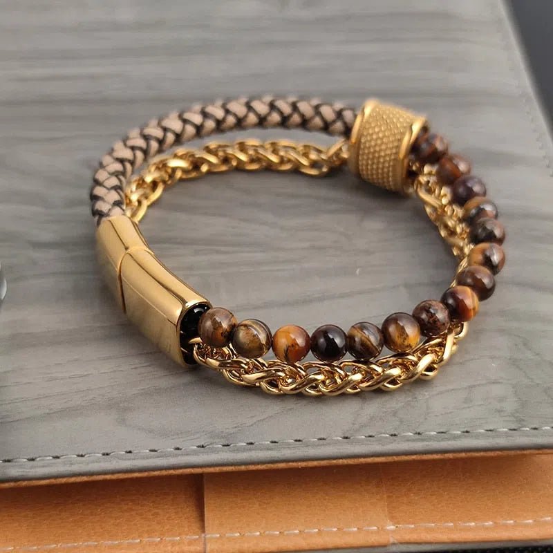 Bracelet Homme Luxe Chaîne Et Maillon En Acier Inoxydable Doré - Bijoux De Lune