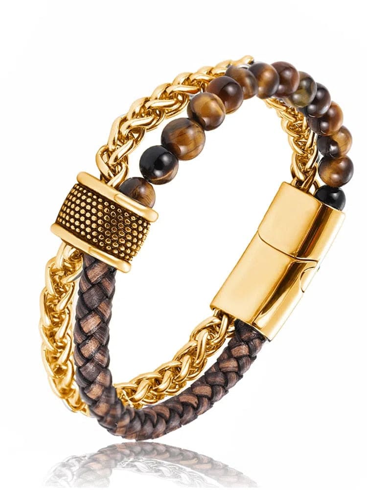 Bracelet Homme Luxe Chaîne Et Maillon En Acier Inoxydable Doré - Bijoux De Lune