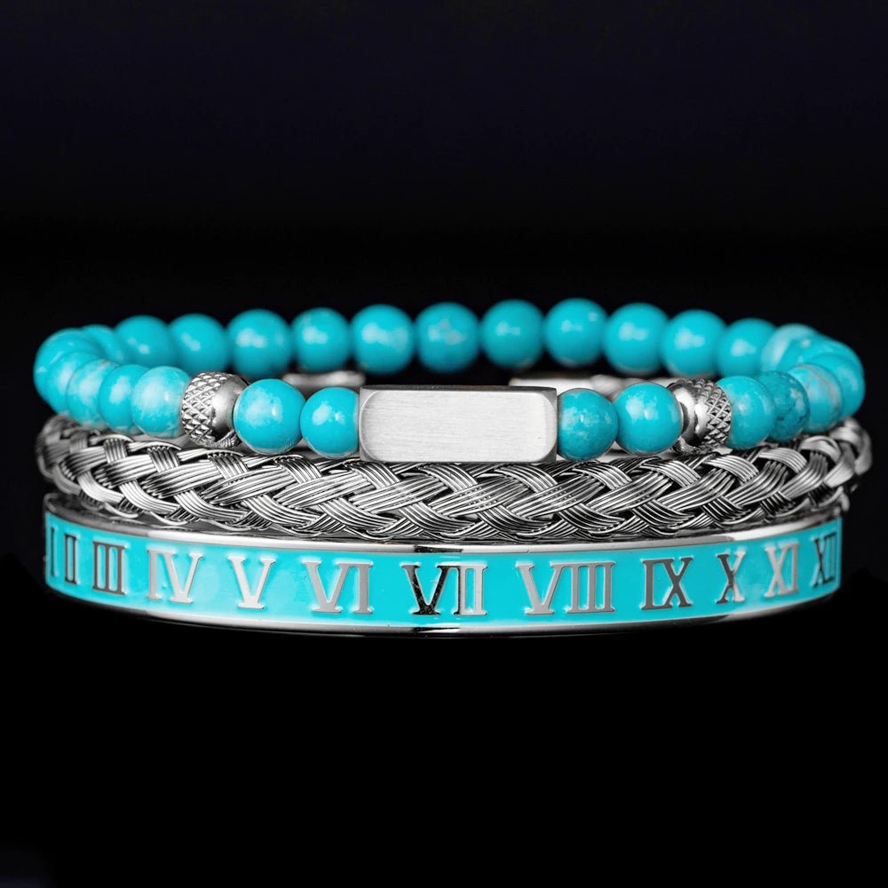 Bracelet Homme Luxe Corde Superposée, Perles En Pierre Turquoise Faites à La Main - Bijoux De Lune