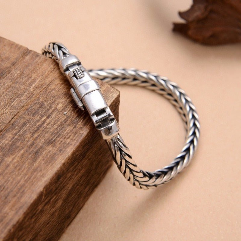 Bracelet Homme Luxe De Personnalité De Style Rétro Dominateur Tissés à La Main En Argent Pur S925 - Bijoux De Lune