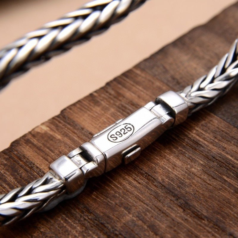 Bracelet Homme Luxe De Personnalité De Style Rétro Dominateur Tissés à La Main En Argent Pur S925 - Bijoux De Lune