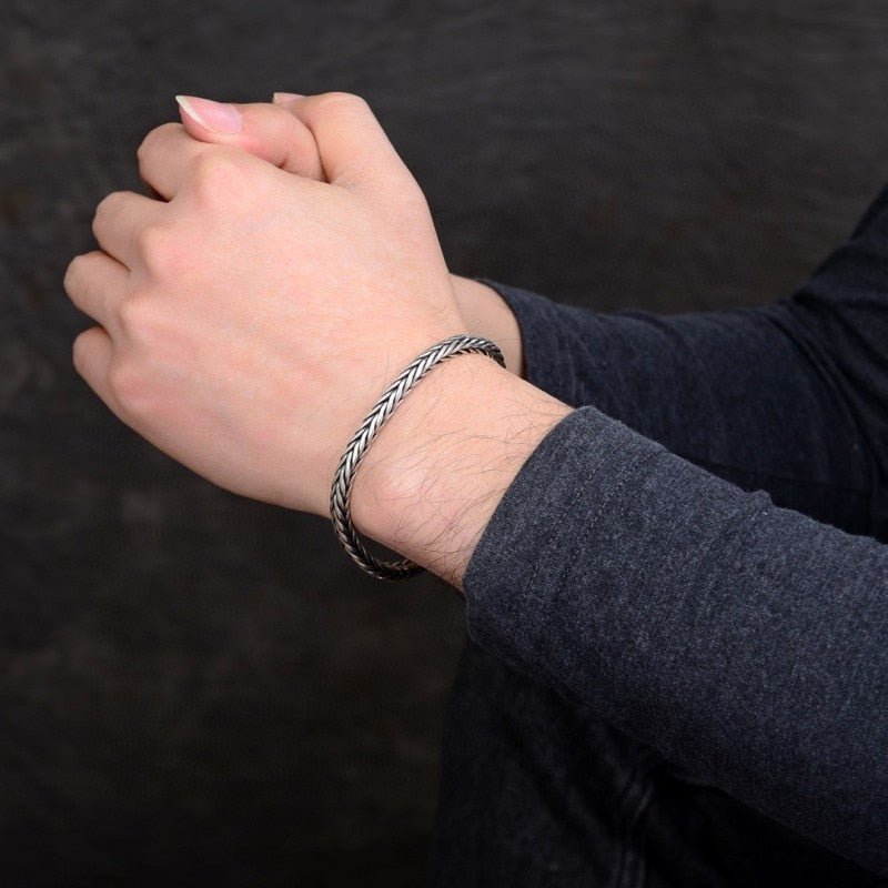 Bracelet Homme Luxe De Personnalité De Style Rétro Dominateur Tissés à La Main En Argent Pur S925 - Bijoux De Lune