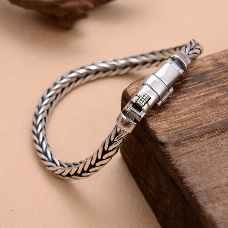 Bracelet Homme Luxe De Personnalité De Style Rétro Dominateur Tissés à La Main En Argent Pur S925 - Bijoux De Lune