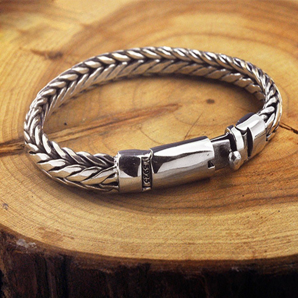 Bracelet Homme Luxe De Personnalité De Style Rétro Tissés à La Main En Argent Pur S925 - Bijoux De Lune