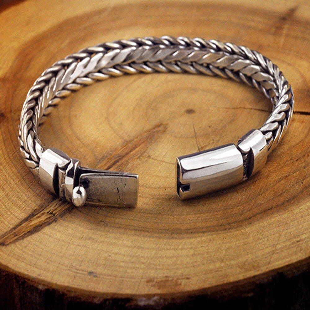 Bracelet Homme Luxe De Personnalité De Style Rétro Tissés à La Main En Argent Pur S925 - Bijoux De Lune